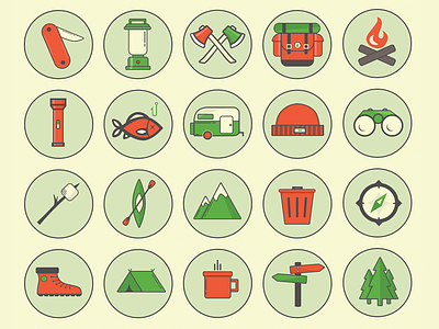 PSD freebie - Camping Outdoor Icons backpack badge camping design flat free freebie icons outdoor vector