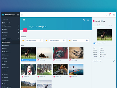 File Manager & Context Menu admin cards file manager files interface manage material design menu ui