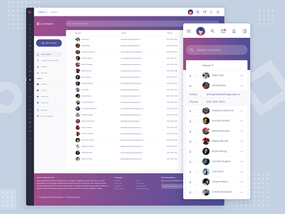 CRM Contacts Dashboard admin app contacts crm customer relationship management dashboad lists material design mobile table responsive table sales tablet theme ui user interface users ux web
