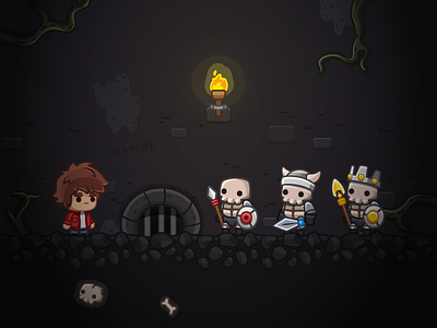 Platformer Assets - Dungeon Scene 2d android character cute dark dungeon game game assets gui platformer skeleton skeleton king