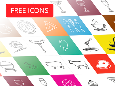 Food icon pack (free) coffee food fork free freebie glass icon pizza sausage spoon vector