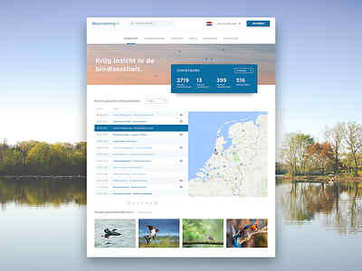 Landing Page - observation.org images interface landing page list map mapview minimal nature observation observations photo statistics