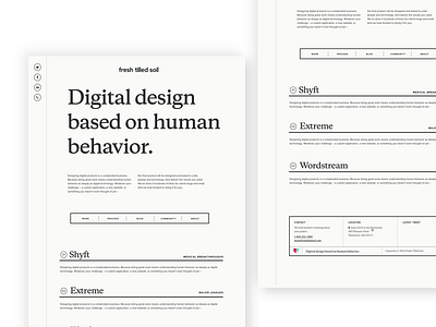 Early concept for Fresh Tilled Soil site design and rebranding minimalist typography ux website