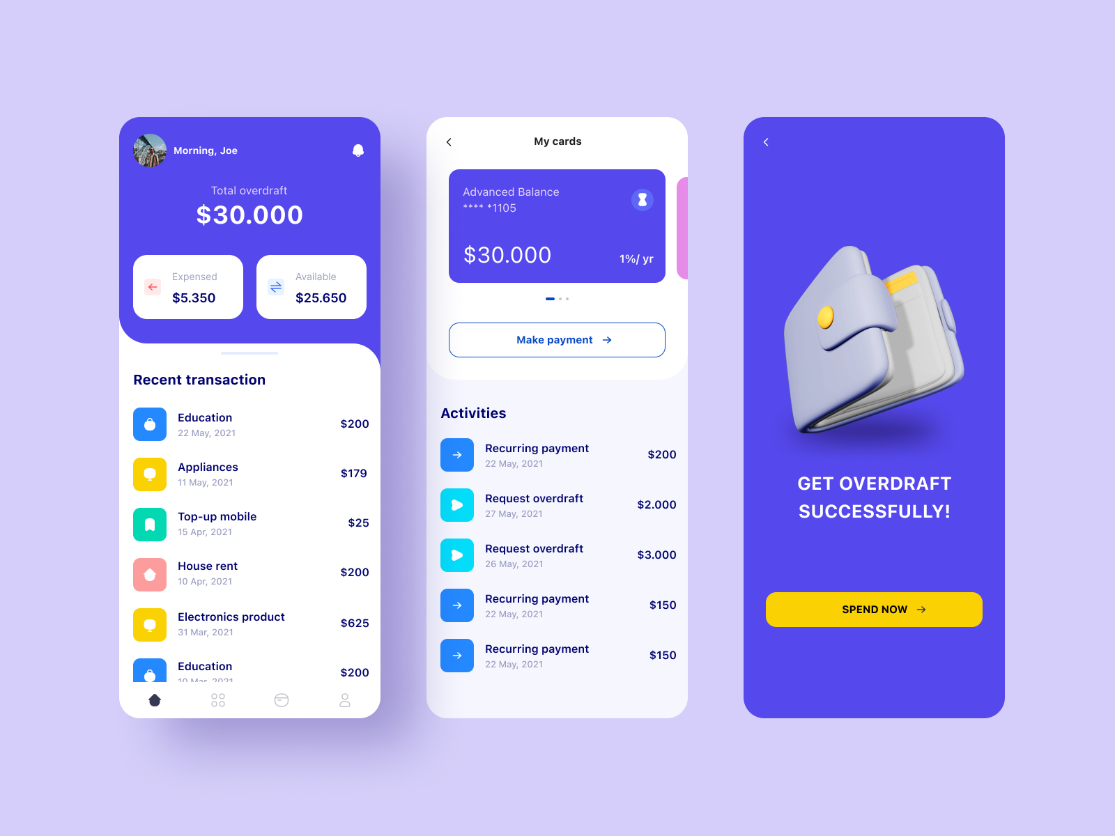 Mobile app: Credit overdraft by Quentin Levi on Dribbble