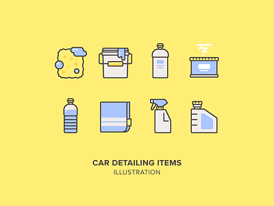 Car Detailing Items Illustration bottle bucket car icon illustration sponge towel wash
