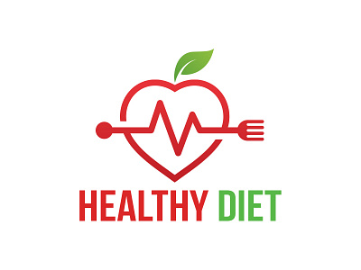 Healthy Diet Logo apple diet eco food food food logo fork green food health heart heart beat pulse