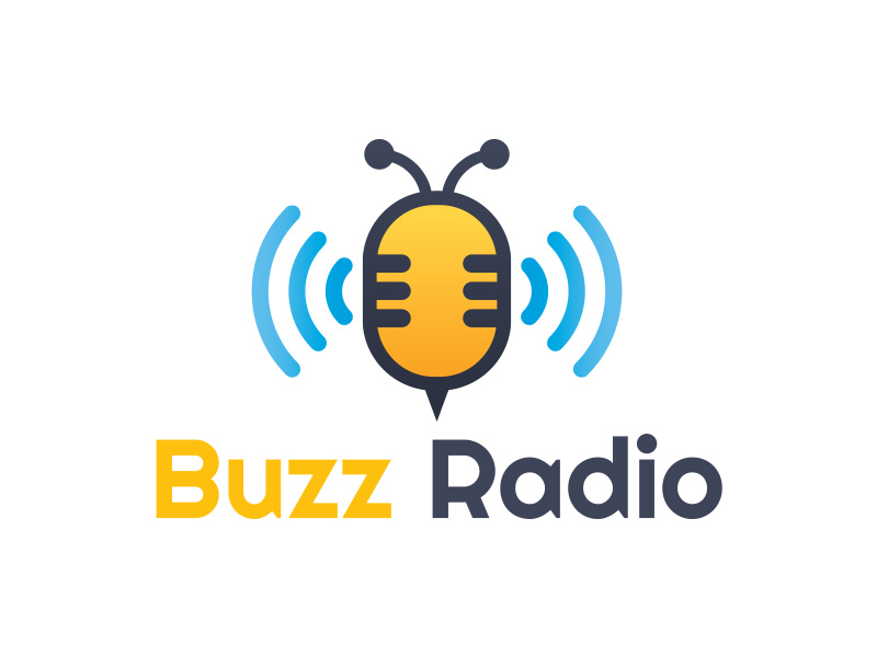 Bee Radio Logo songs music studio sound creative buzz logo bee logo audio radio mic bee