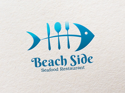 Beach Side (Logo) beach side blue fish fork knife logo restaurant sea food spoon