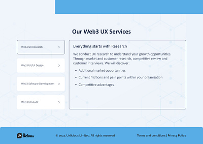 UX services and Footer section