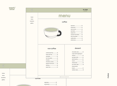 Menu Page app cafe coffee daily ui dailyui design food illustration menu menu page menu web design minimalist ui ux
