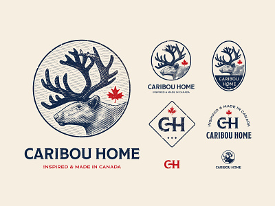 Caribou Home badge branding canada caribou craft deer engrave handmade icon identity illustration logo logotype pack vintage