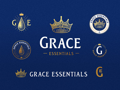 Grace Essentials logo pack badge branding crown design engrave engraved icon identity label logo logo pack logotype mark premium water waterdrop