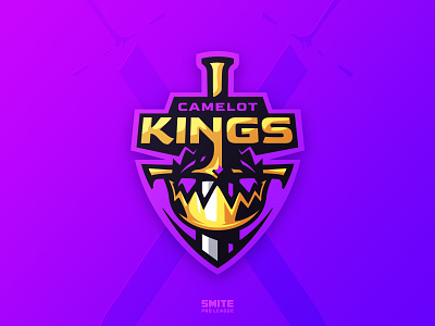 Camelot Kings badge branding crown design esport esports graphic design icon identity illustration king logo logotype mascot royal simple smite sport sports sword