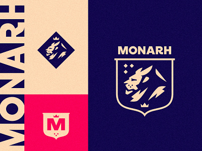 Monarh logo badge branding design football icon identity illustration lion logo logomark logotype mascot monarch patch real estate simple sports