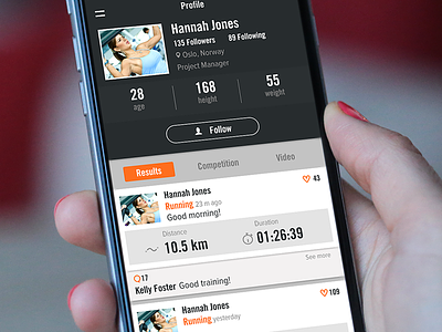 User profile app fitness follow ios iphone6 profile sport training ui ux