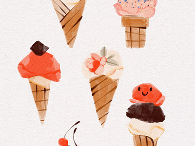 Ice Cream Cones - Cute Gouache Illustration