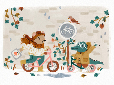 Animals Going to School on their Bicycle