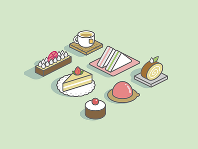 Dribbble tea time !! (Invites x 2 !!) afternoontea cake desserts dribbbble invites isometric tea teatime