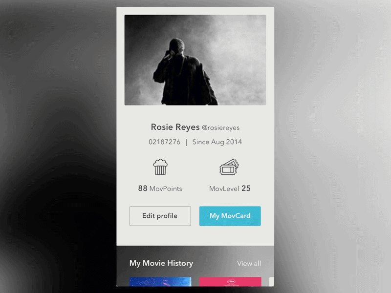 Daily UI #006 - User Profile (Movie app) app dailyui icon mobile movie profile qr ui