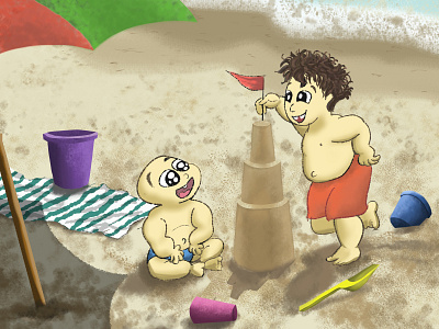 Sand castle character digital art illustration