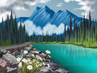 Mountain background design digital digital art drawing environment design flower flower illustration illustration mountain rock