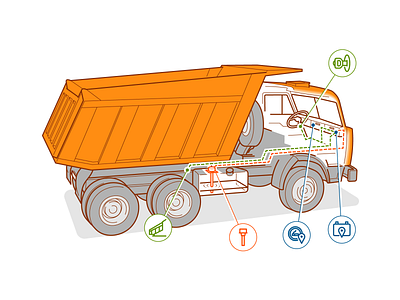 KAMAZ truck illustraion line lineart technical illustration truck vector