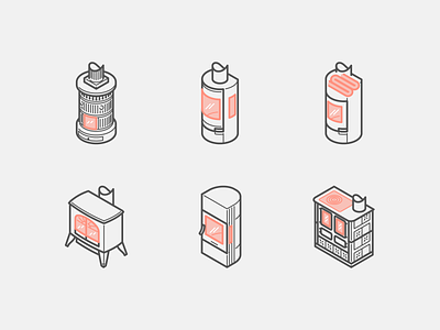 Types of stoves and fireplaces fireplace icon icon set iconography icons icons set iconset illustration isometric isometric illustration isometry oven stove ui ux vector web
