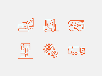 Trucks and industrial equipment design equipment excavator garbage truck gear icon icon set iconography icons icons set iconset line loader machine tool truck ui ux vector vehicle web