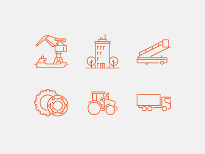 Industrial equipment airst building crane harbor icon icon set iconography icons icons set iconset line ship tractor tree truck ui ux vector venchil web