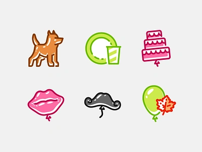 Balloons and party supplies baloon cake dog filled outline icon icon set iconography icons icons set iconset leaf line lips mustache outline smile ui ux vector web