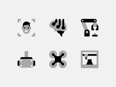 Technologies 3d printer drone face face recog flat icon icon set iconography icons icons set iconset neural interface quadrocopter robto ui ux vector vr web
