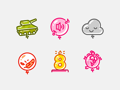 Balloons and party supplies baloon candle cloud feather icon icon set iconography icons icons set iconset music pig sound tank ui ux vector web