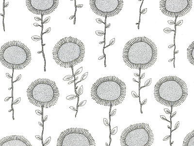 Sunflowering handdrawn illustration ink pattern