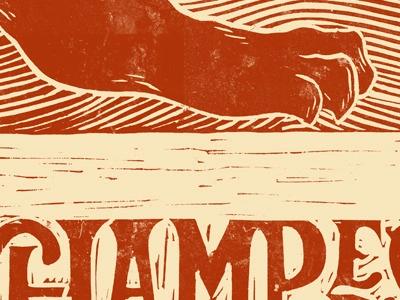 Lions & Champers champagne illustration lino print typography