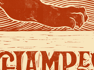Lions & Champers champagne illustration lino print typography
