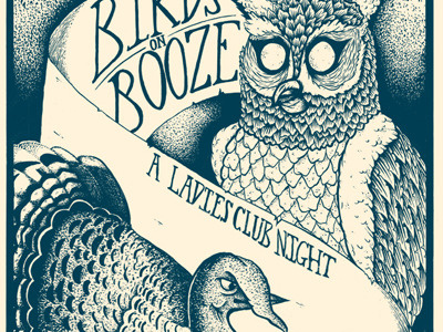 Birds On Booze Screen Print design illustration monotone print typography