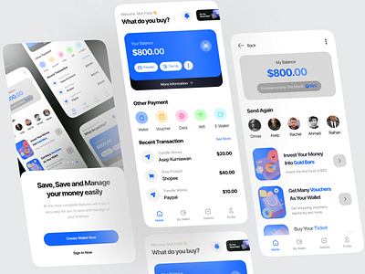 Modern and Elegant E-wallet App e money e wallet finance finance app landing page modern money payment app payment mobile popular ui uiux uiux design web design