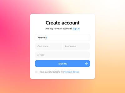 Sign up form account form gradient login sign up ui web