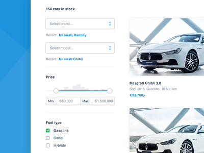 Cars cars clean filter interface listing minimal ui web design website