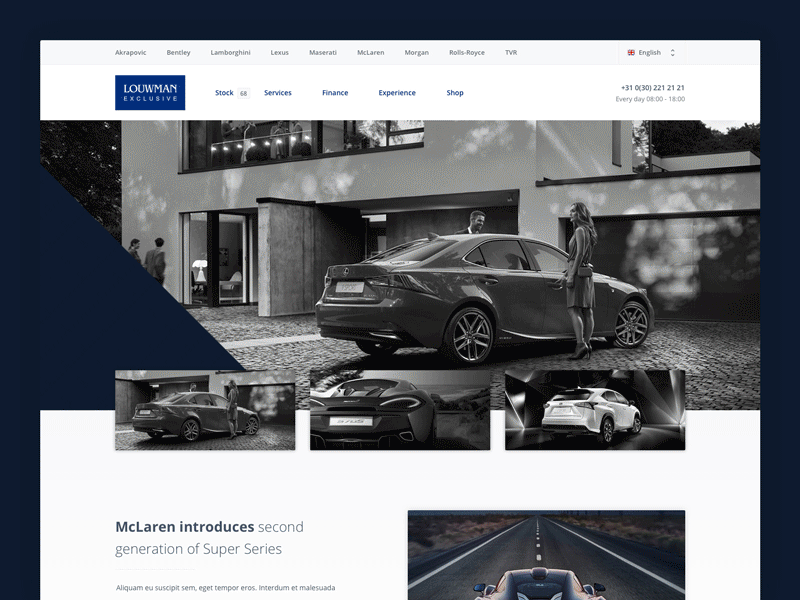 Louwman Exclusive Cars animation cars desktop homepage landing page slider ui video webdesign website