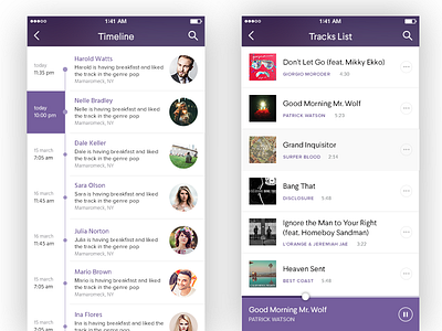 Social Music App app clear ios minimal music social timeline tracks list ui user interface ux