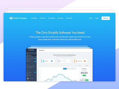Profit Phoenix - Shopify Software dashboard gradient landing page software web web app