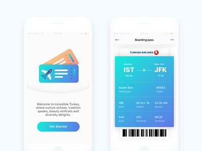 Travel iOS airline android app boarding pass gradient ios plane ticket travel ui ux