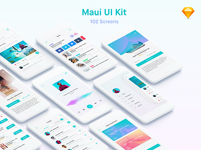 Maui iOS UI Kit articles chat clean credit card feed ios message modern news shopping social