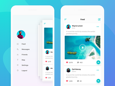 Feed & Navigation android card clean feed filter ios menu modern navigation posts social video