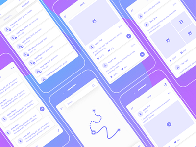 Social & Maps Wireframes android card clean feed ios menu modern posts social ux video wireframe
