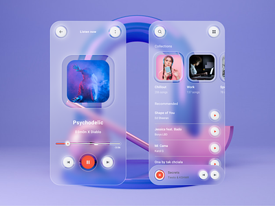 Neumorphic & Glassmorphic Mix Music Player app branding design glassmorphism illustration logo mobile ui neumorphism typography ui ux vector