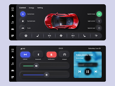 Car Dashboard Creative UI 2022 2022 trend 3d animation branding car dashboard design figma graphic design logo motion graphics neumorphism panel skewmorphism ui ux
