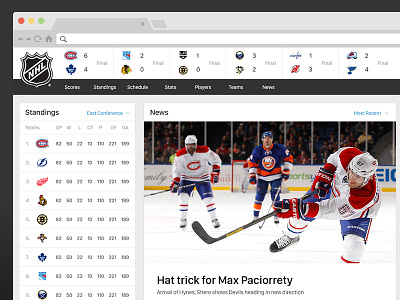 NHL.COM Concept clean design flat hockey information light material nhl scores sports ui