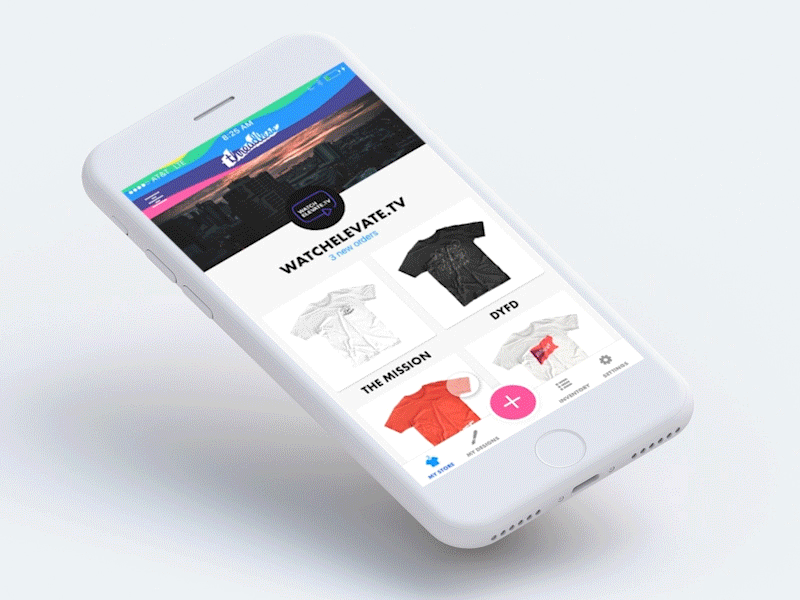 Elevate TV X Threadless animation app design handlettering interaction ios lettering mobile tshirt ui ux xd
